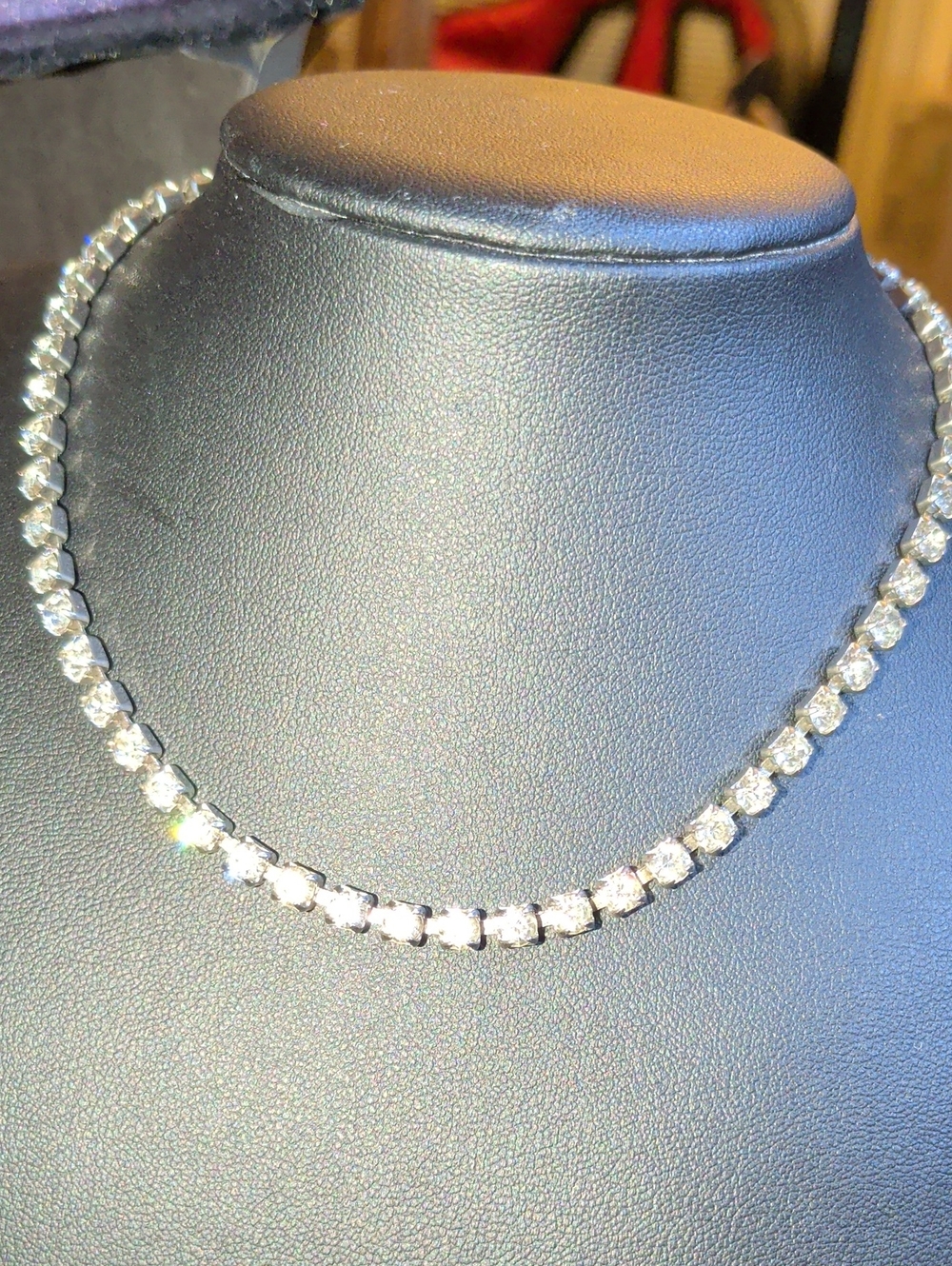 Tennis Necklace 14.5" Long Sparkling Crystals